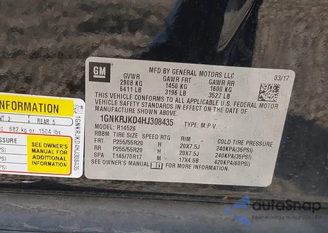 2017 Chevrolet Traverse Premier z USA, uszkodzony, nr VIN 1GNKRJKD4HJ308435